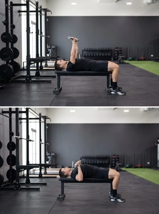 Barbell Bench Press demonstrated in 2 sequential frames