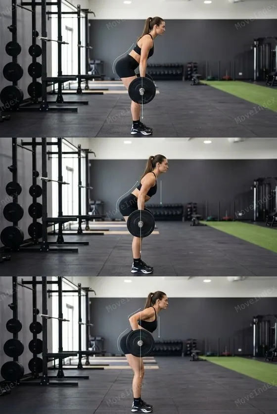 Barbell Row exercise image, female athlete, 2 sequential frames