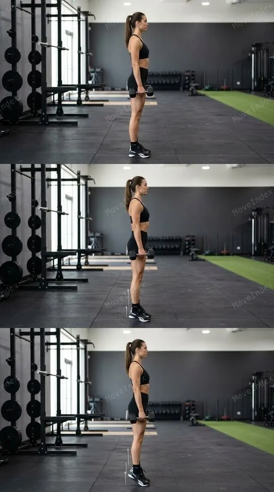 Calf Raise exercise image, female athlete, 2 sequential frames
