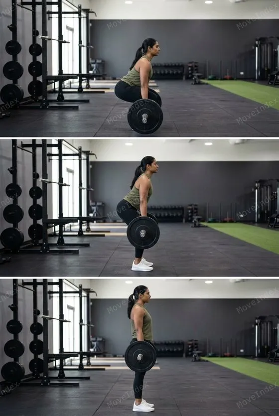 Deadlift exercise image, female athlete, 3 sequential frames