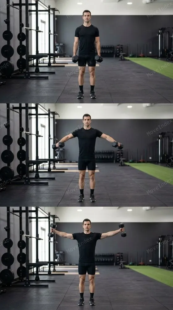 Dumbbell Lateral Raise demonstrated in 2 sequential frames