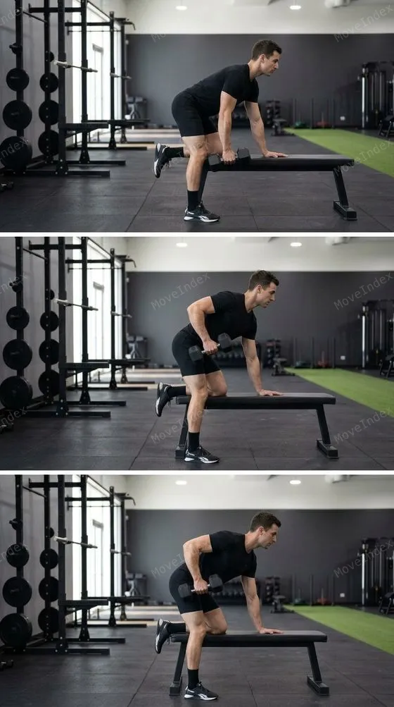 Dumbbell Row demonstrated in 2 sequential frames