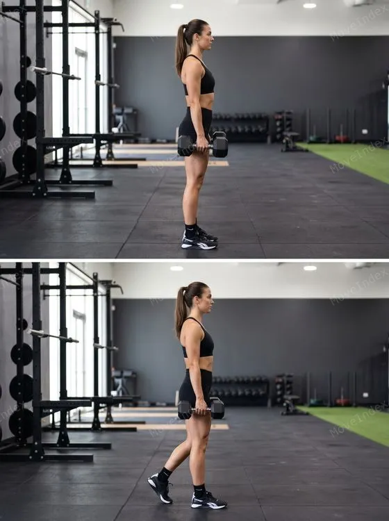 Farmer Carry exercise image, female athlete, 2 sequential frames