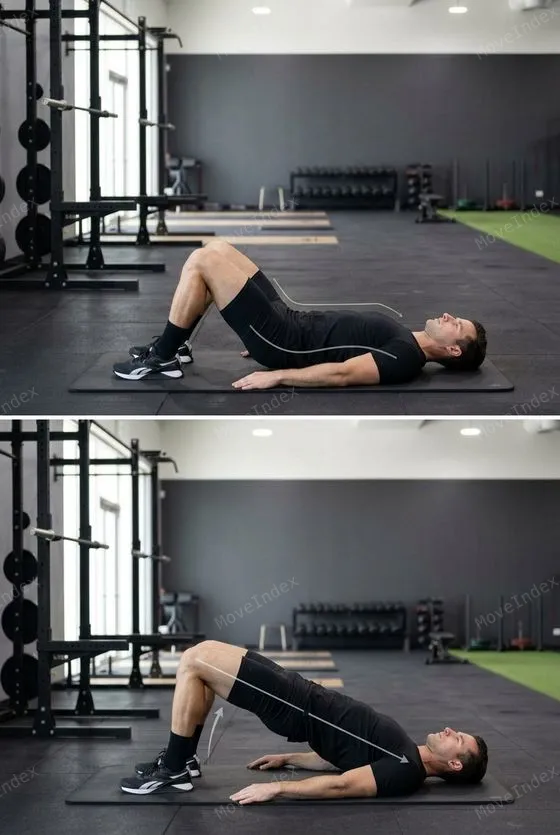 Glute Bridge demonstrated in 2 sequential frames