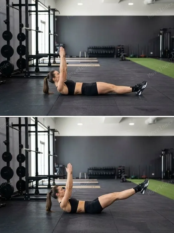 Hollow Body Hold exercise image, female athlete, 1 sequential frames