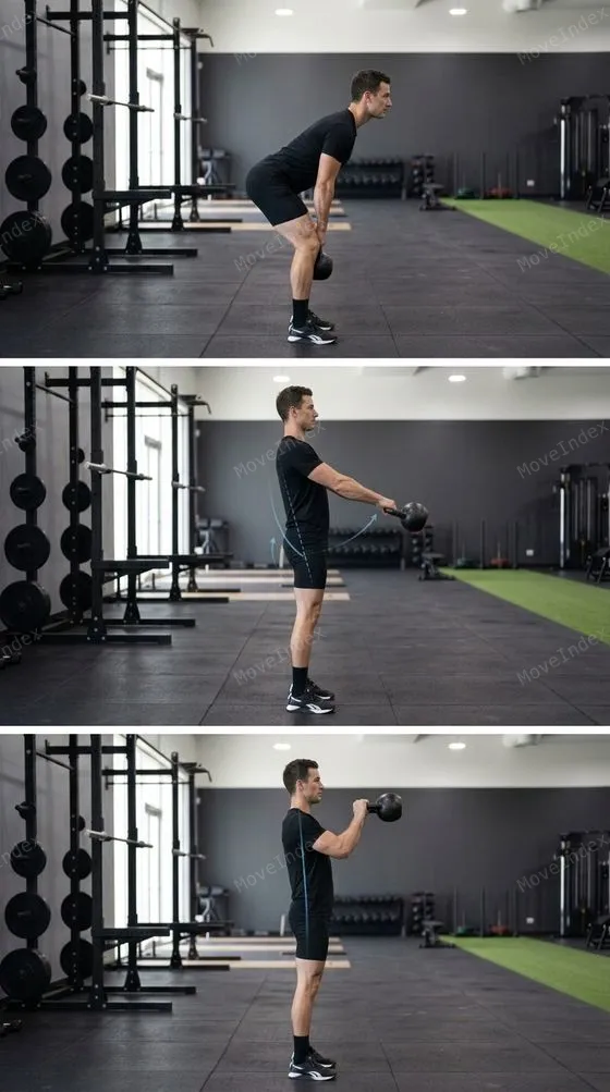 Kettlebell Swing demonstrated in 3 sequential frames