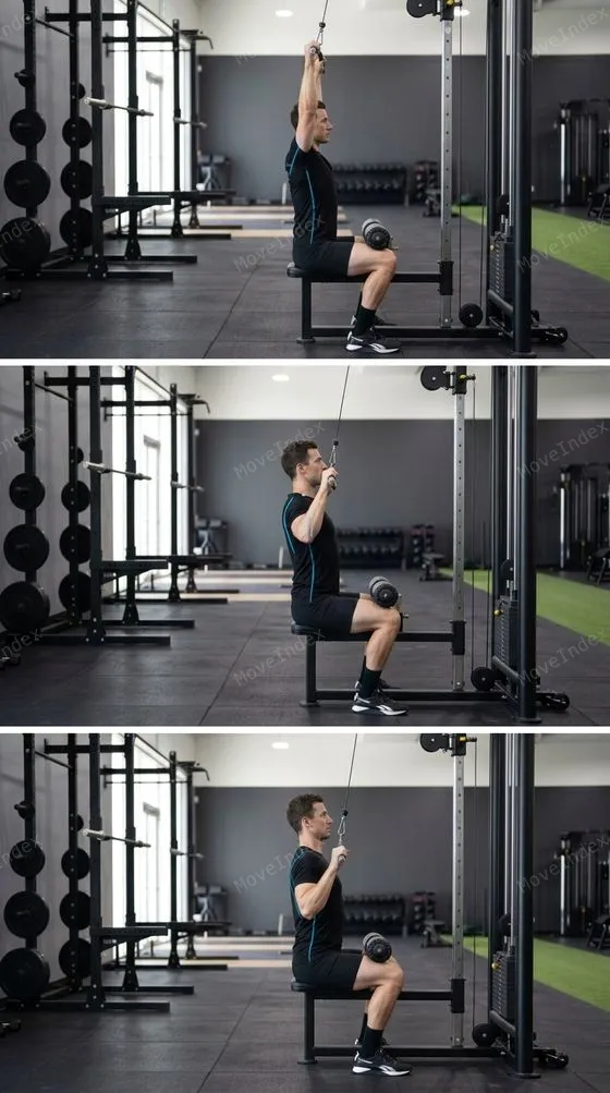 Lat Pulldown demonstrated in 2 sequential frames