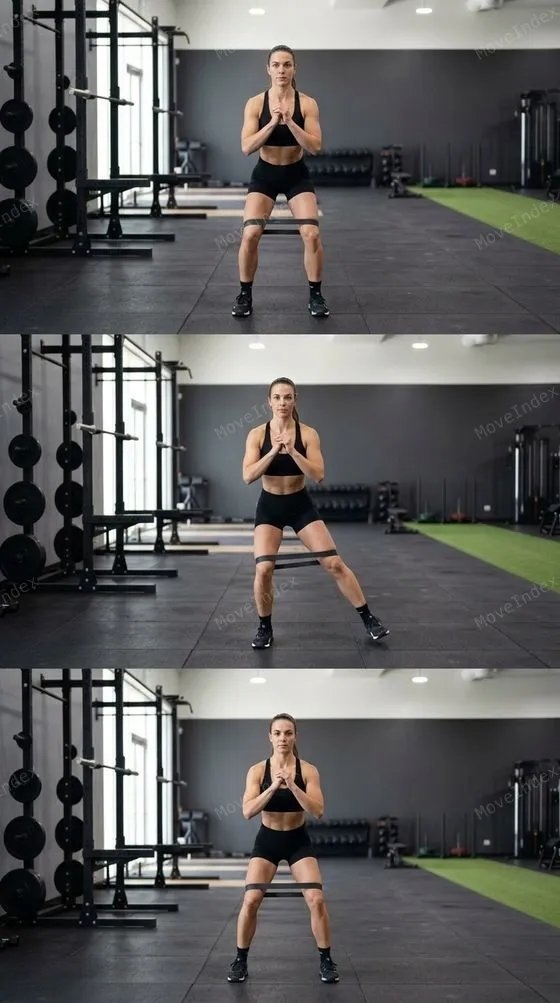 Lateral Band Walk exercise image, female athlete, 2 sequential frames