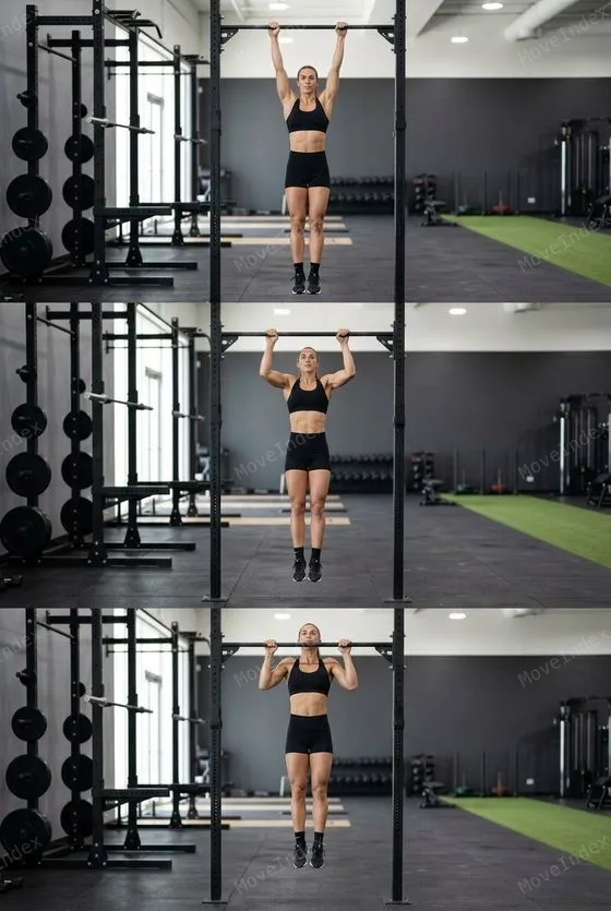 Pull-Up exercise image, female athlete, 2 sequential frames