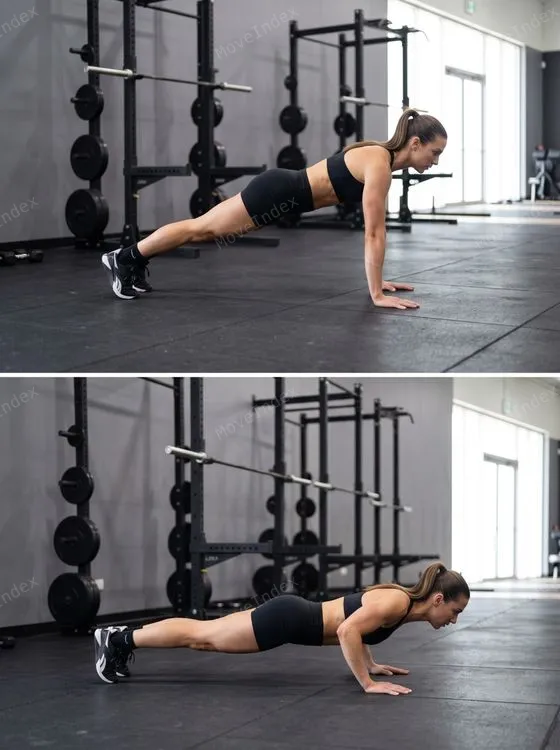 Push-Up exercise image, female athlete, 2 sequential frames