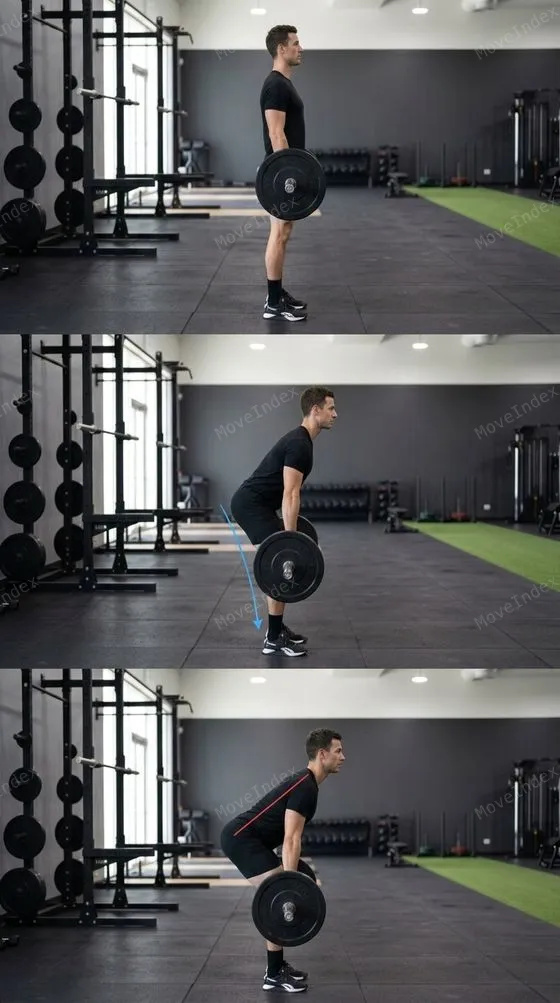 Romanian Deadlift demonstrated in 3 sequential frames