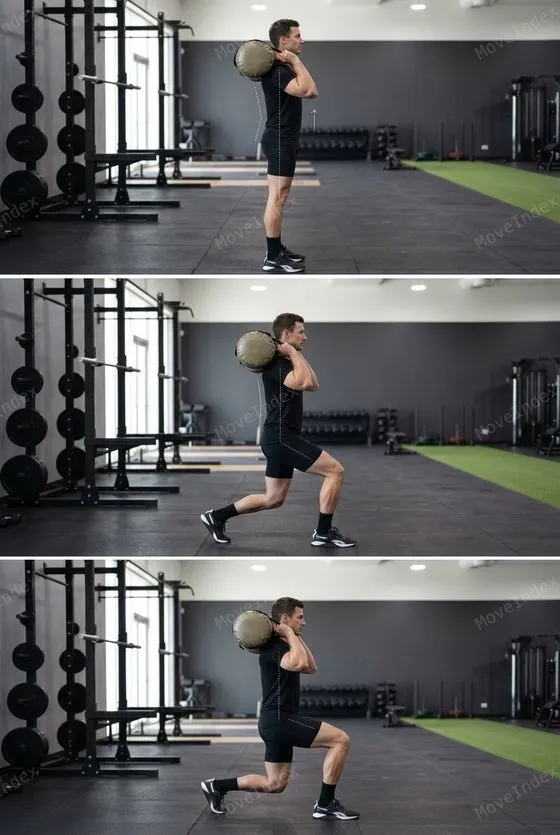 Sandbag Walking Lunges demonstrated in 2 sequential frames
