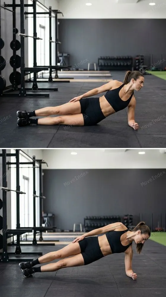 Side Plank exercise image, female athlete, 1 sequential frames
