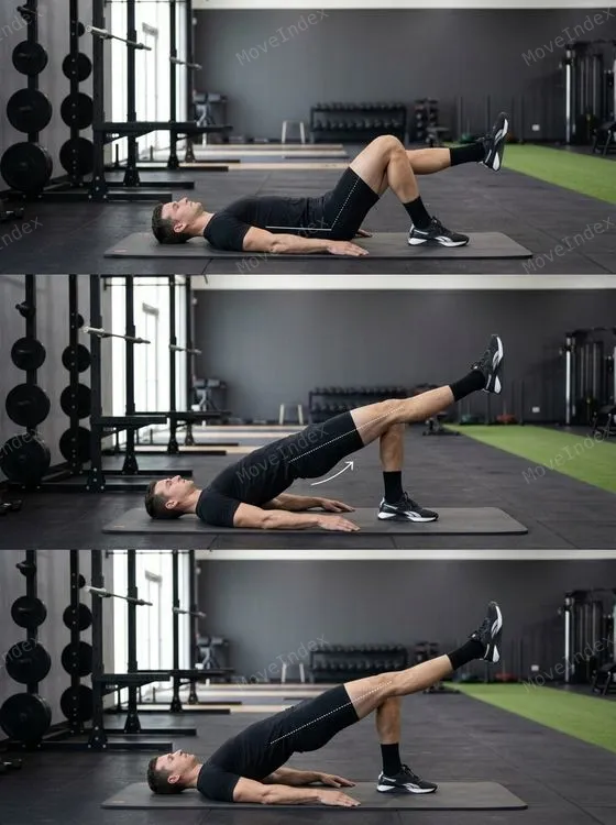 Single-Leg Glute Bridge demonstrated in 2 sequential frames