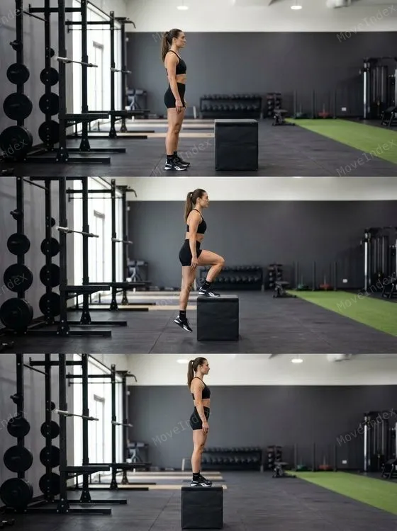 Step-Up exercise image, female athlete, 2 sequential frames
