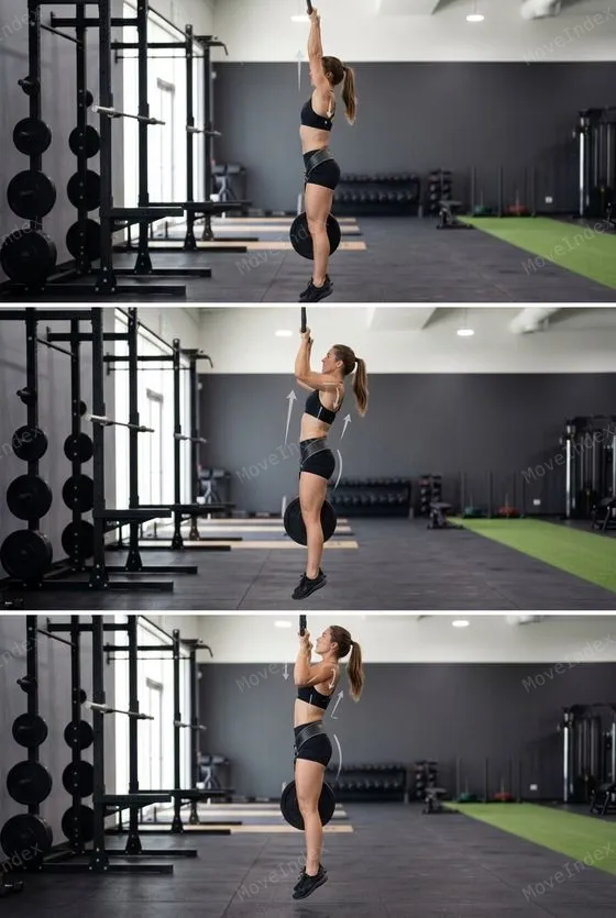 Weighted Pull-Up exercise image, female athlete, 3 sequential frames