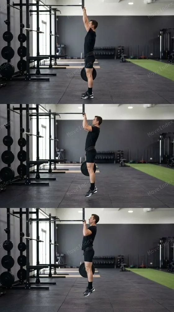 Weighted Pull-Up demonstrated in 3 sequential frames